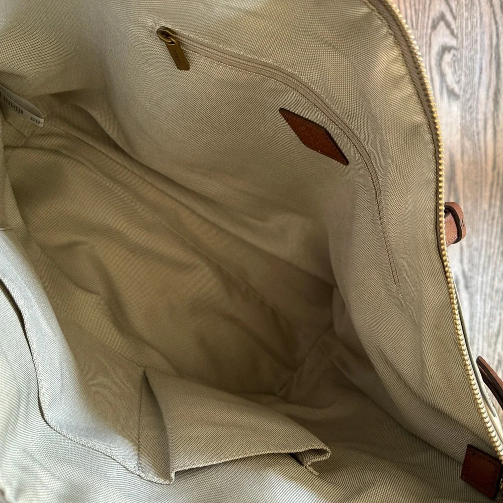 Fossil Rachel Women's Tote Bag Large Tan Heart Canvas Leather Shoulder Purse
